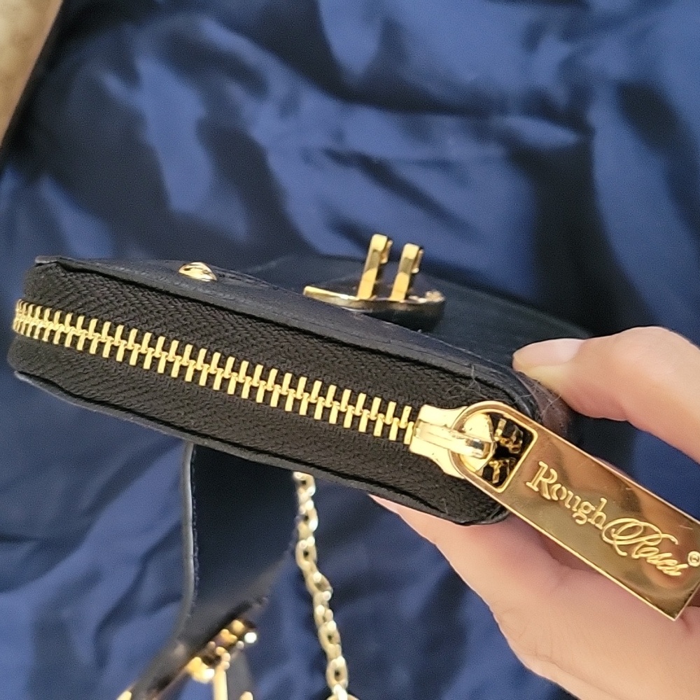 NWT ROUGH ROSES BLACK LEATHER GOLD LOCK WALLET - Picture 5 of 13